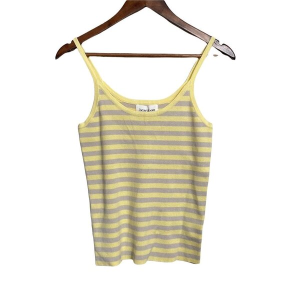 Heartloom Women's NWT Yellow Gray Striped Ribbed Sweater Tank Top Size Large - Picture 1 of 6